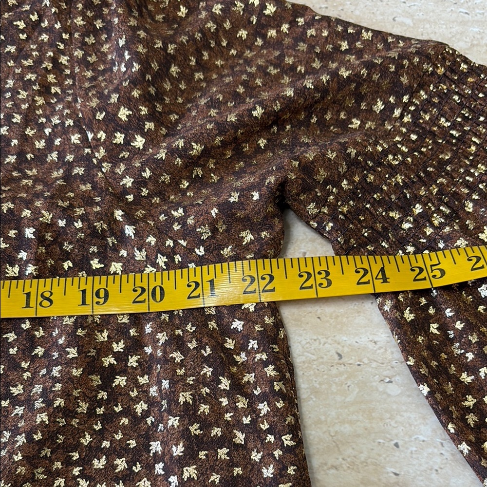 NWT Brown w/ Gold leaves 🍂 imprinted in fabric mini dress. - Picture 11 of 13
